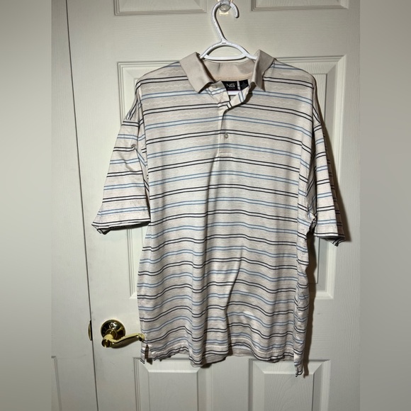 Ping Collection Golf Polo Tan/Beige Blue Black Stripes Sz L - Picture 1 of 11